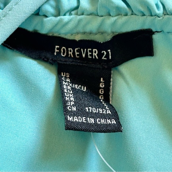 Forever 21 Women Ruffle Top Large NWT Peplum One Shoulder Puff Sleeve Turquoise - Picture 6 of 7